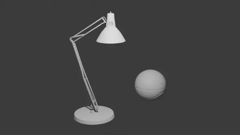 Modélisation terminée de la lampe de bureau Luxo avec le ballon de basket