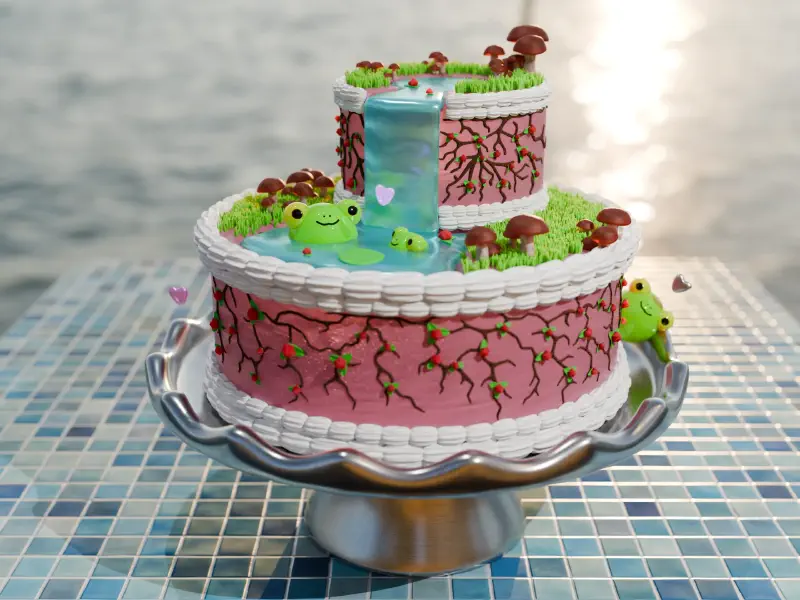 Le gros gâteau-cascade terminé